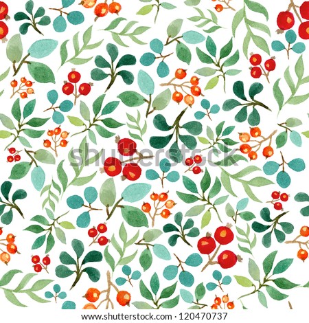 Seamless Watercolor Pattern Leafs Berries Stock Illustration 120470737 ...