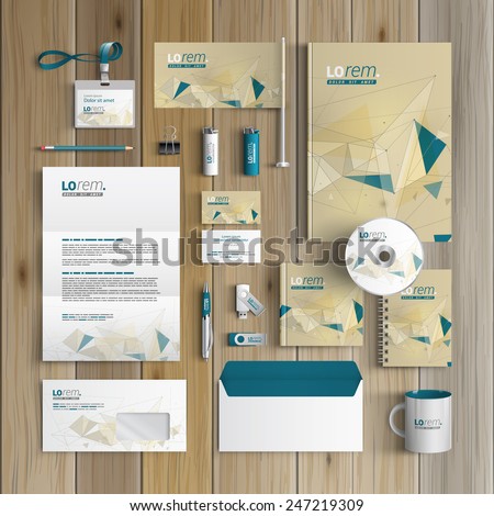 Drawing corporate identity template design with figures and schemes. Business stationery
