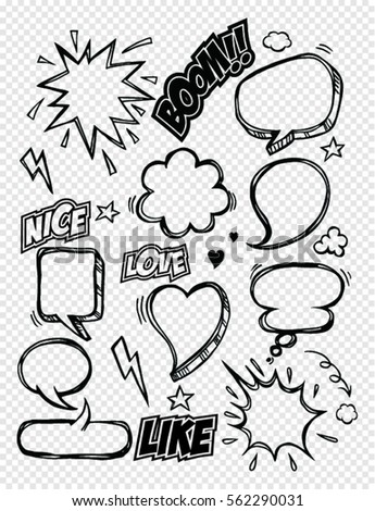 stock vector a collection of comic speech bubbles doodle art style 562290031