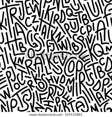 Hand drawn letters seamless pattern. - stock vector