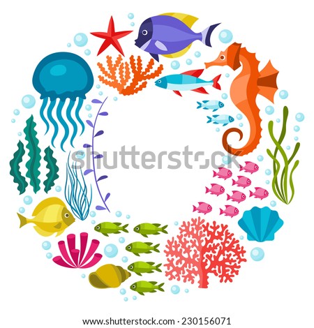 Marine life background design with sea animals.