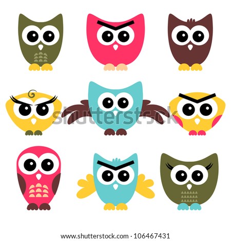 Set Six Cartoon Owls Various Emotions Stock Vector 82204843 - Shutterstock