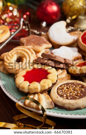 Pile of Various Christmas Cookies and Decorations