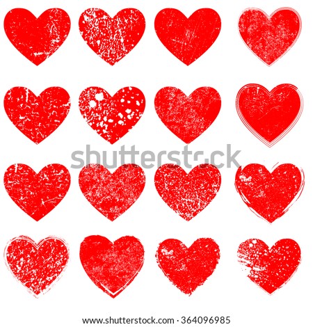 Set of Hearts . Grunge stamps collection.love Shapes for your design.Distressed symbols. Textured Valentine's Day signs.Vector illustration.