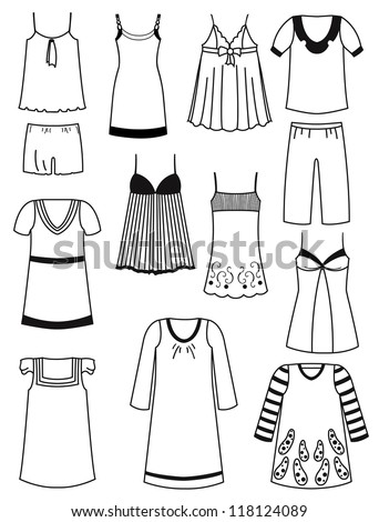 Set Silhouettes Womens Nightgowns Negligees Etc Stock Vector 118124089 ...