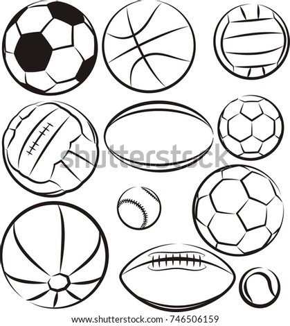 Set Sport Balls Outline Basketball Ball Stock Vector 174119354