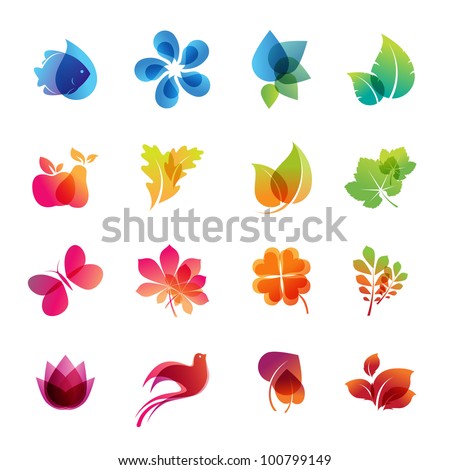 Colorful nature icon set