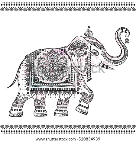 Vintage graphic vector Indian lotus ethnic elephant. African tribal ornament. Can be used for a coloring book, textile, prints, phone case, greeting card