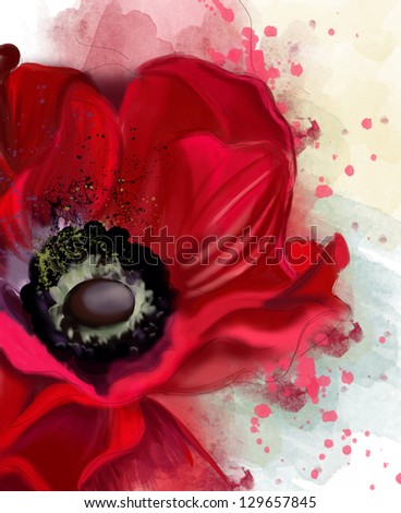 Watercolor red poppies