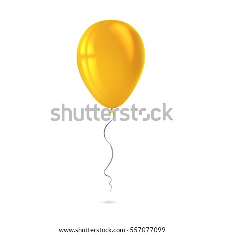 Inflatable air flying balloon isolated on white background. Close-up look at yellow balloon with reflects. Realistic 3D vector illustration