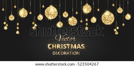 Christmas Banner Glitter Decoration Black Gold Stock 