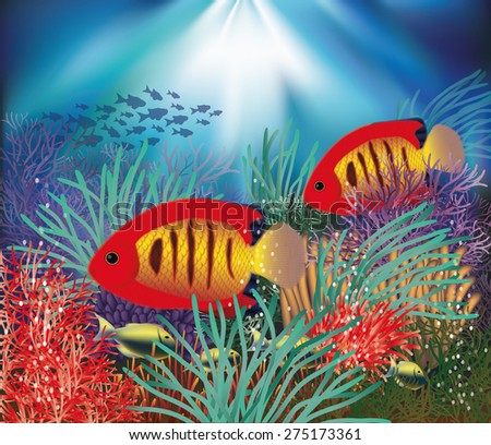 Underwater wallpaper with tropical fish, vector illustration