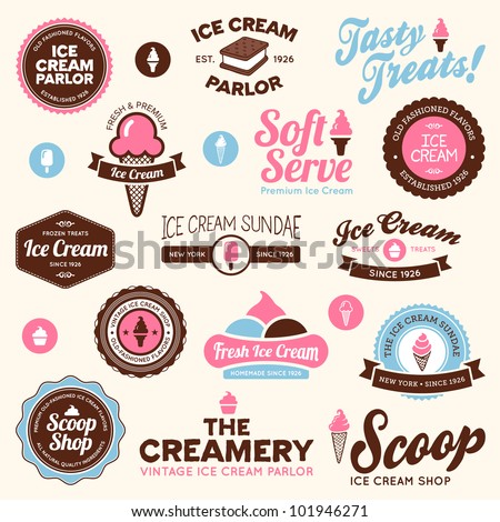 Set of vintage and modern ice cream shop logo badges and labels