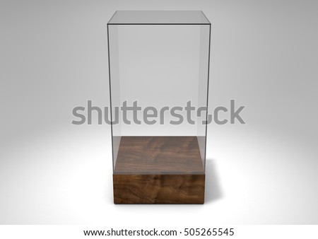 A 3D Rendering Of An Empty Glass Display Case With Wooden Base On Isolated A 3D Rendering Of An Empty Glass Display Case With Wooden Base On Isolated