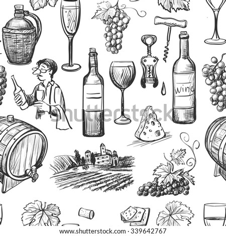 Hand Drawn Pattern Wine Making Wine Stock Vector 339642767 - Shutterstock