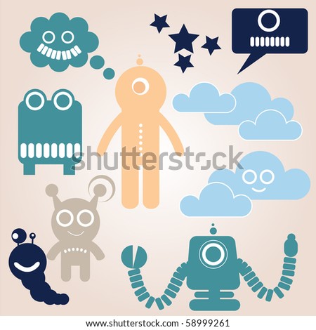 a vector illustration set of Space alien Robots
