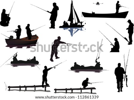 illustration with fishermen collection isolated on white