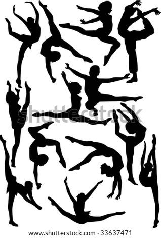 illustration with woman gymnast silhouettes collection