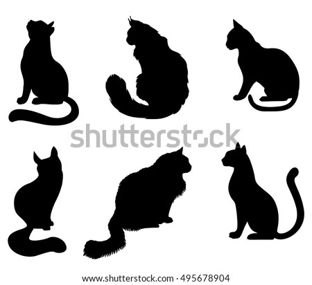 Download Vector Illustrations Black Silhouettes Sitting Cats Stock ...