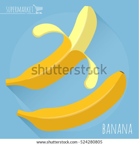 Flat design ripe fresh opened banana vector icon with long shadow