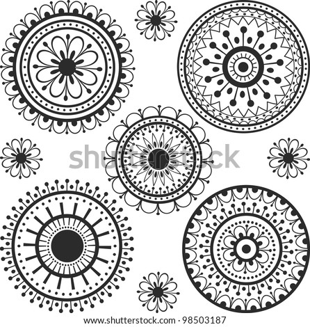 Set Ethnic Tattoos Floral Elements Stock Vector 98503187 