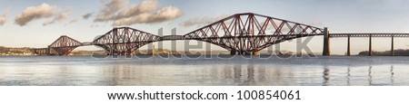 Panoramic view of Forth Rail Bridge, Edinburgh, Scotland. The picture is built from multiple vertical pictures
