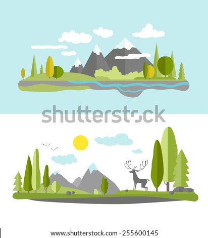 Summer landscape in flat style.