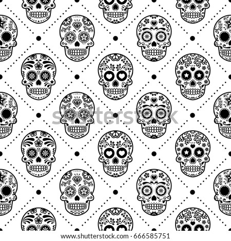halloween seamless pattern mexican sugar skull vector design dia de los muertos calavera - Mexican Halloween Skulls halloween seamless pattern mexican sugar skull vector design dia de los muertos calavera - Mexican Halloween Skulls