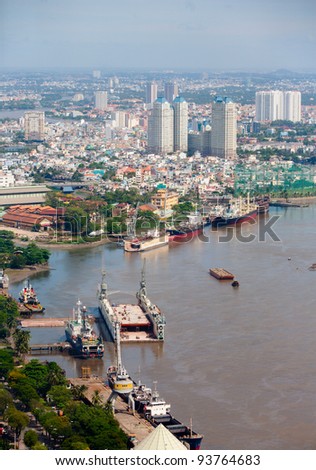 HO CHI MINH CITY, VIETNAM - DECEMBER 10, 2011: View of Ho Chi Minh City (Saigon) from the observation deck of the Bitexco financial tower.