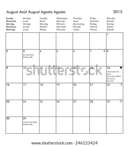 calendar 2015 july august