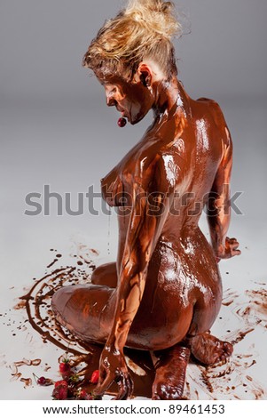 Syrup Naked Covered Chocolate Woman In Syrup Naked Covered Chocolate Woman In