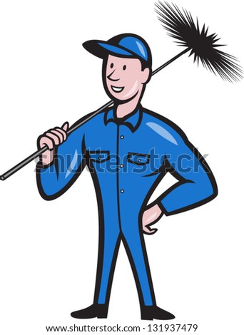 Illustration of a chimney sweeper cleaner worker with sweep broom ...