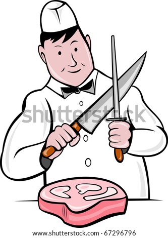 Illustration Cartoon Butcher Cutter Knife Sharpening Stock Illustration ...