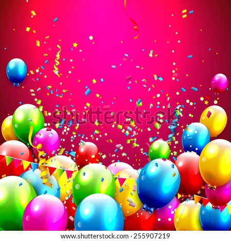 Colorful Birthday Balloons On Red Background Stock Vector 125118569 ...