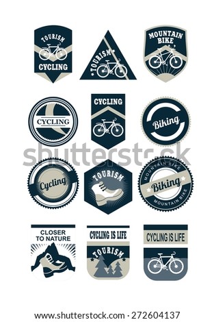 Set Of Emblems And Logos In Retro Colors On A Theme Tourism Cycling Black Set Of Emblems And Logos In Retro Colors On A Theme Tourism Cycling Black