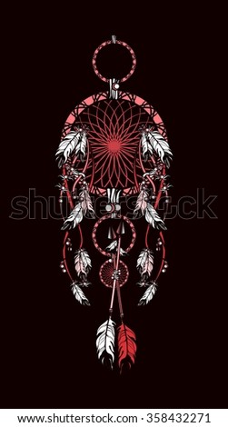 Vector Illustration American Indian Dream Catcher Of Shaman On Black Background Vector Illustration American Indian Dream Catcher Of Shaman On Black Background
