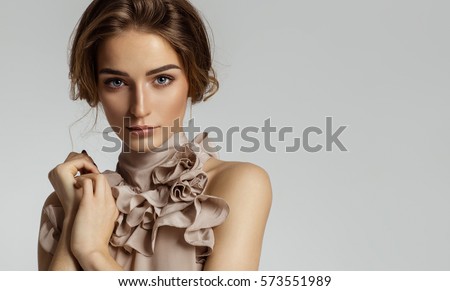 Beauty portrait of female face with natural skin