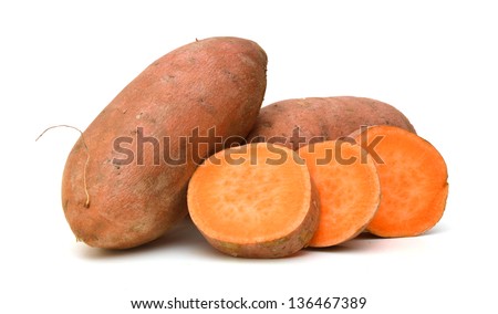 Sweet potatoes on white