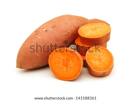 Sweet potatoes on white