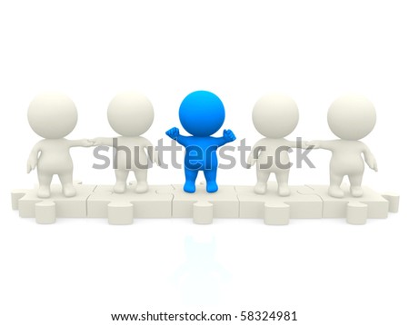 3d Small Person With A Key Lock. 3d Image. White Background. Stock