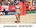 Small photo of GSTAAD, SWITZERLAND - JULY 9, 2023: Professional beach volleyball player Kristen Nuss (USA) during the Volleyball World Beach Pro Tour event at Gstaad.
