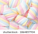 Marshmallow Pattern Background.  Pastel colored  Marshmallows sweet dessert food close-up