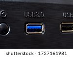 Extreme macro of an USB 3.0 port on a computer
