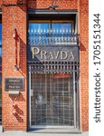 Small photo of TORONTO - APRIL 08, 2020: Russian store Pravda at Wellington street in Downtown Toronto in April 08, 2020.