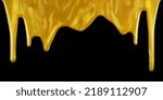 Small photo of Top border of glittering shiny metallic gold paint flowing and dripping downward. Isolated on black.
