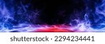 Small photo of Dramatic smoke and fog in contrasting vivid red, blue, and purple colors. Vivid and intense abstract background or wallpaper.