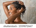 Woman Washing Hair Showering In ...