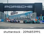Small photo of NEW YORK - JULY 11, 2021: Mitch Evans (20) of Jaguar Racing Team driving Formula E car during 2021 ABB Formula E World Championship New York E-Prix race 10 in Red Hook