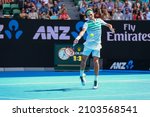 Small photo of MELBOURNE, AUSTRALIA - JANUARY 26, 2016: Seventeen times Grand Slam champion Roger Federer of Switzerland in action during 2016 Australian Open quarterfinal match in Melbourne Park