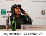 Small photo of PARIS, FRANCE - JUNE 4, 2022: Roland Garros 2022 finalist Coco Guaff of USA during press conference after her loss over Iga Swiatek of Poland at Court Philippe Chatrier in Paris, France